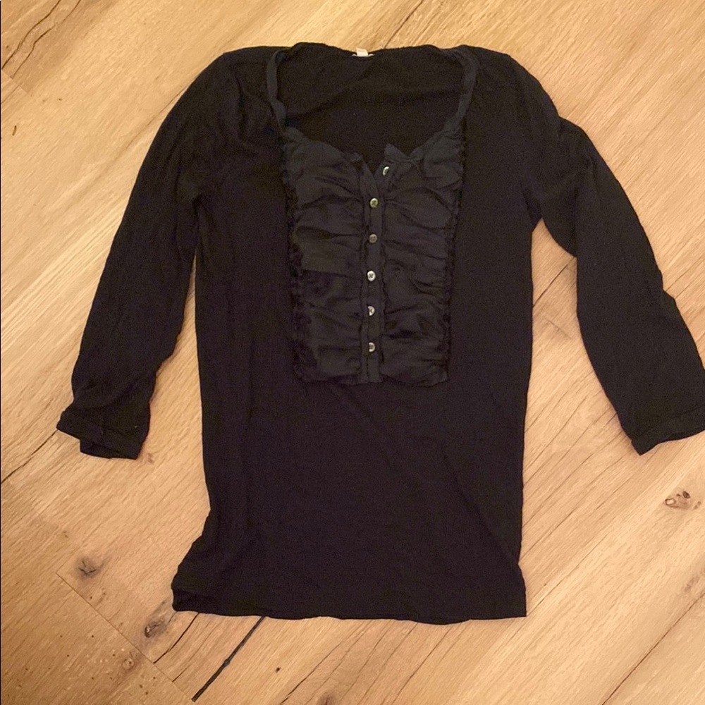 J. Crew Black Ruffled 3/4 Sleeve Blouse